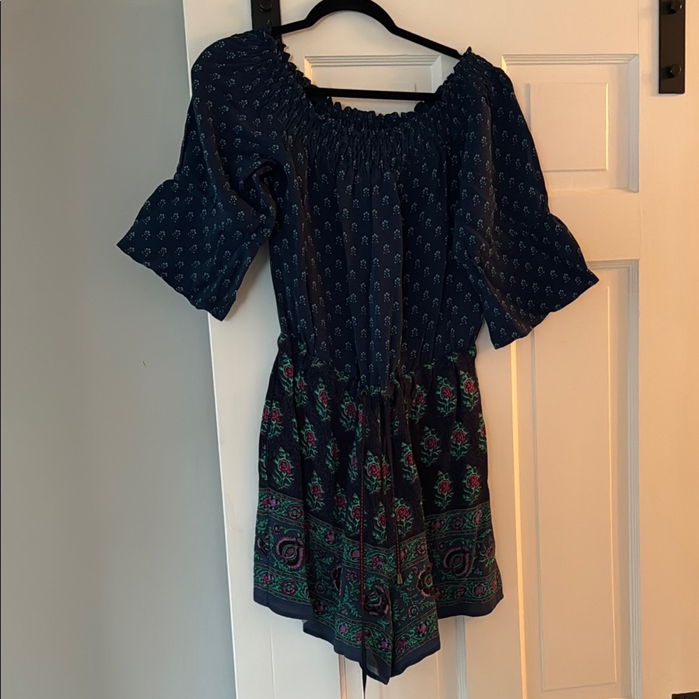 Anthropologie Navy and Green Mini Romper